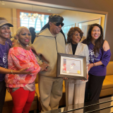 (Pictured left to right: Karen Slade, Karen Waters, Stevie Wonder, Congresswoman Maxine Waters, Adai Lamar)